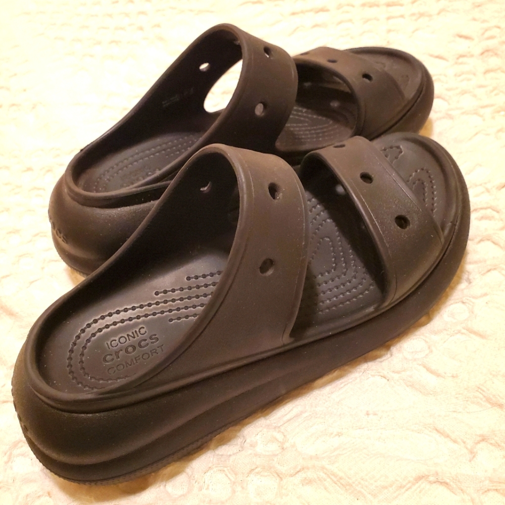 Black Crocs Platform Comfort Slides